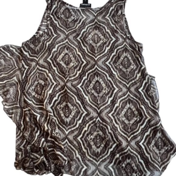 Lane Bryant Womens Black Brown White Sheer Sleeveless Blouse‎ Size 16 Ruffled - Picture 8 of 12